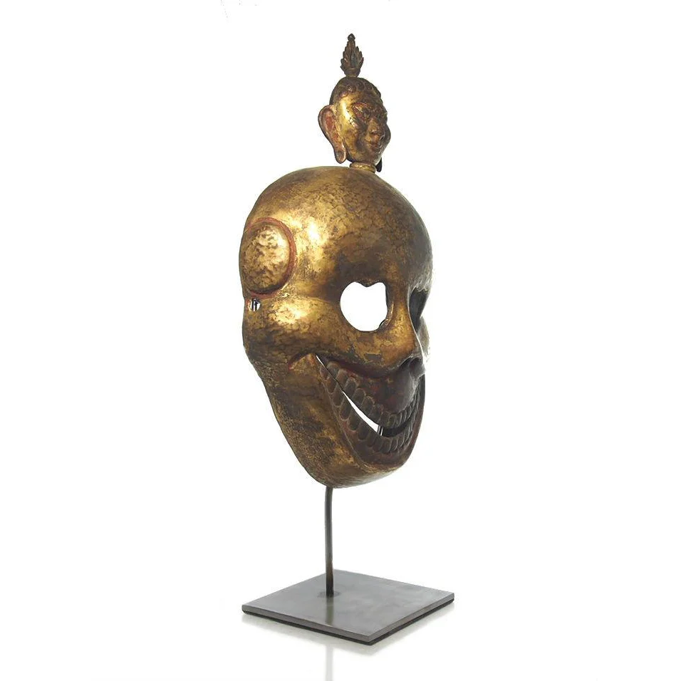 Chitipati Hand Hammered Brass Dance Mask and Temple Icon 3 - Image 3