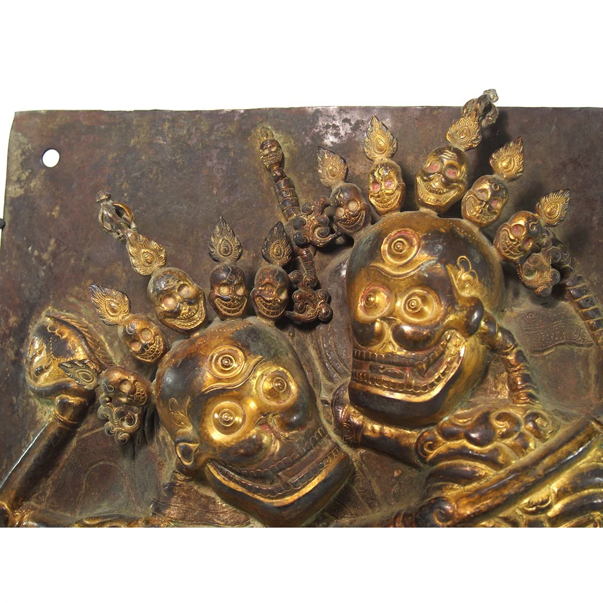 Chitipati Hand Hammered Brass Temple Icon Protector Deities XL - Image 2