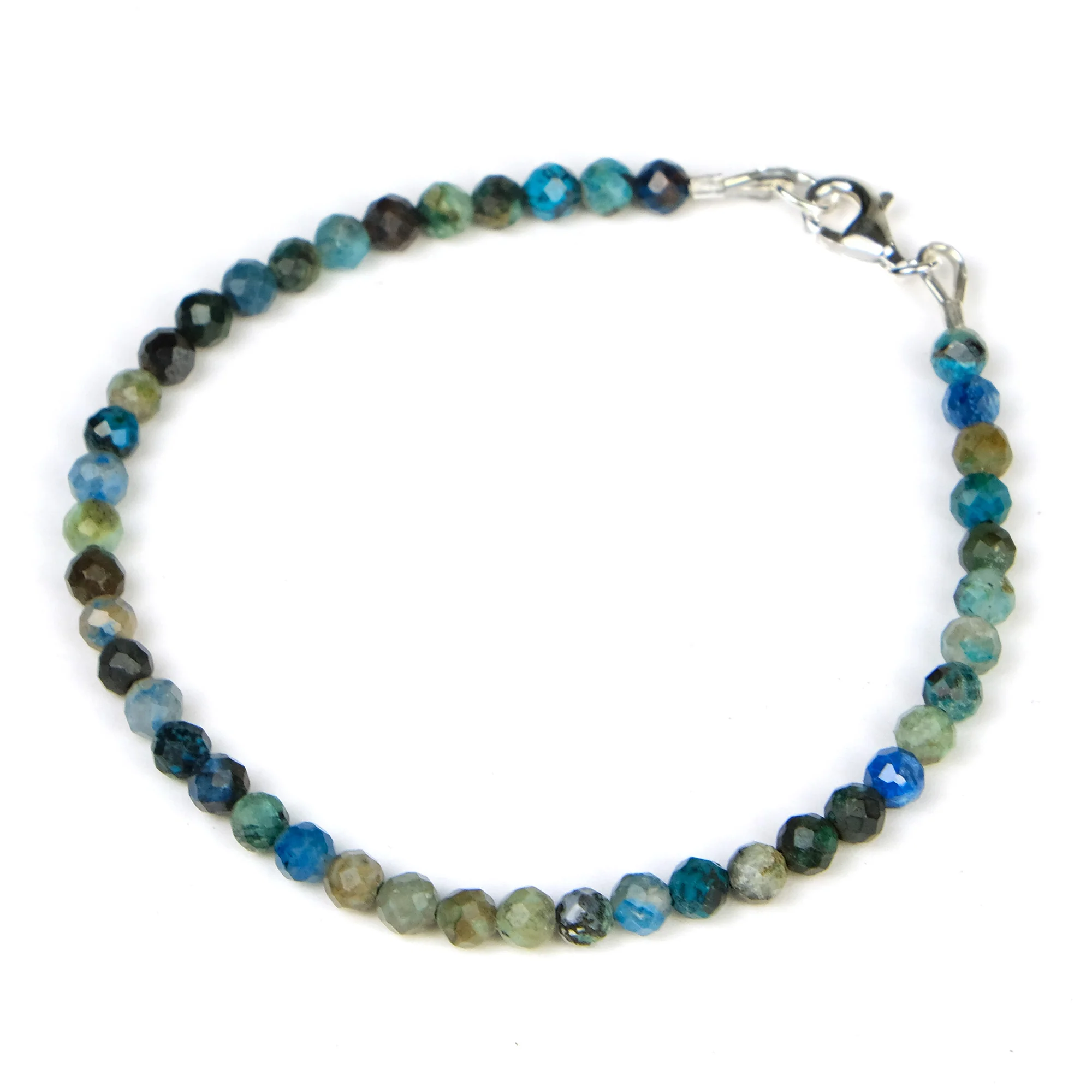 Chrysocolla 4mm Faceted Round Bracelet with Sterling Silver Trigger Clasp - Image 2