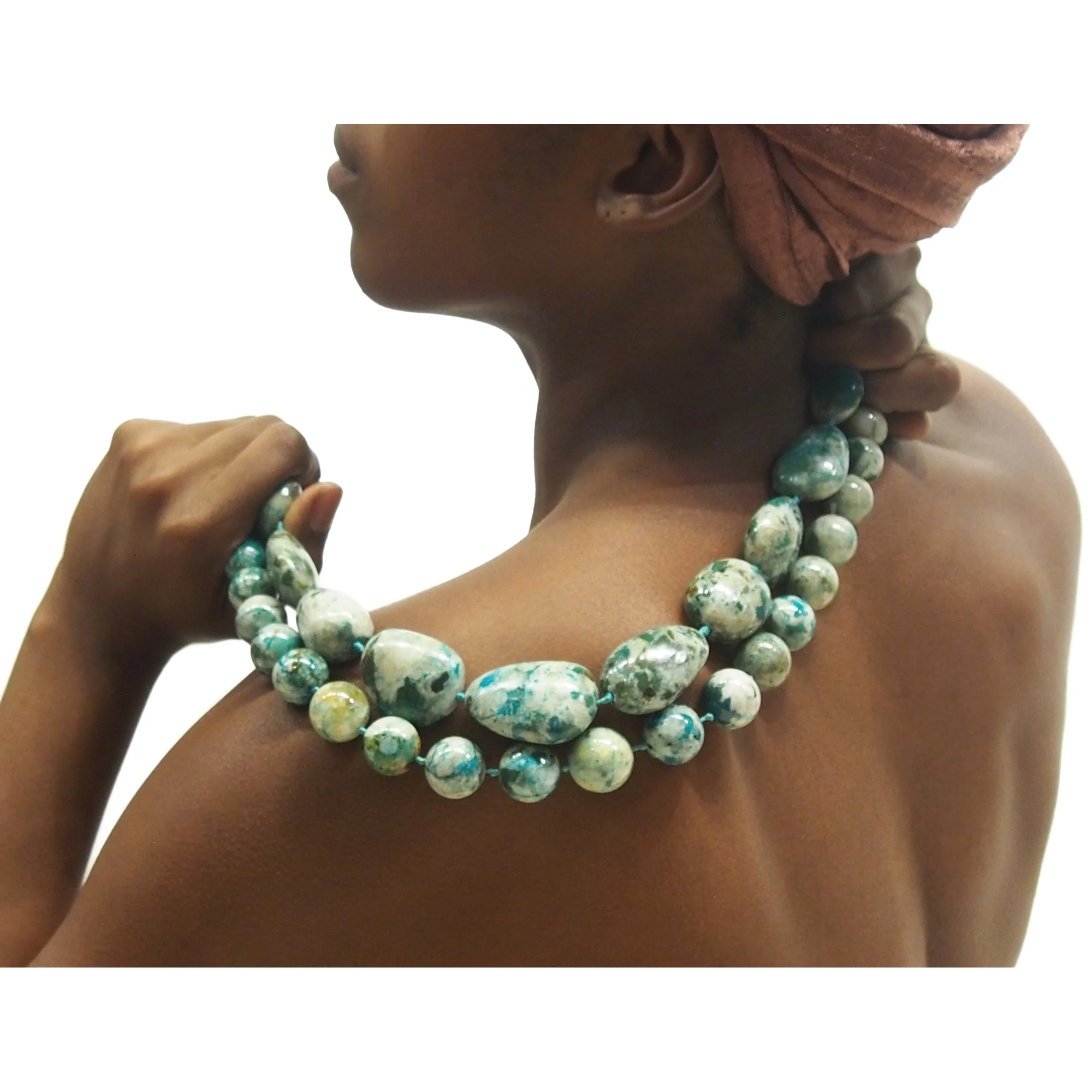Chrysocolla Smooth Fine Round & Graduated Nugget Strand - Image 2
