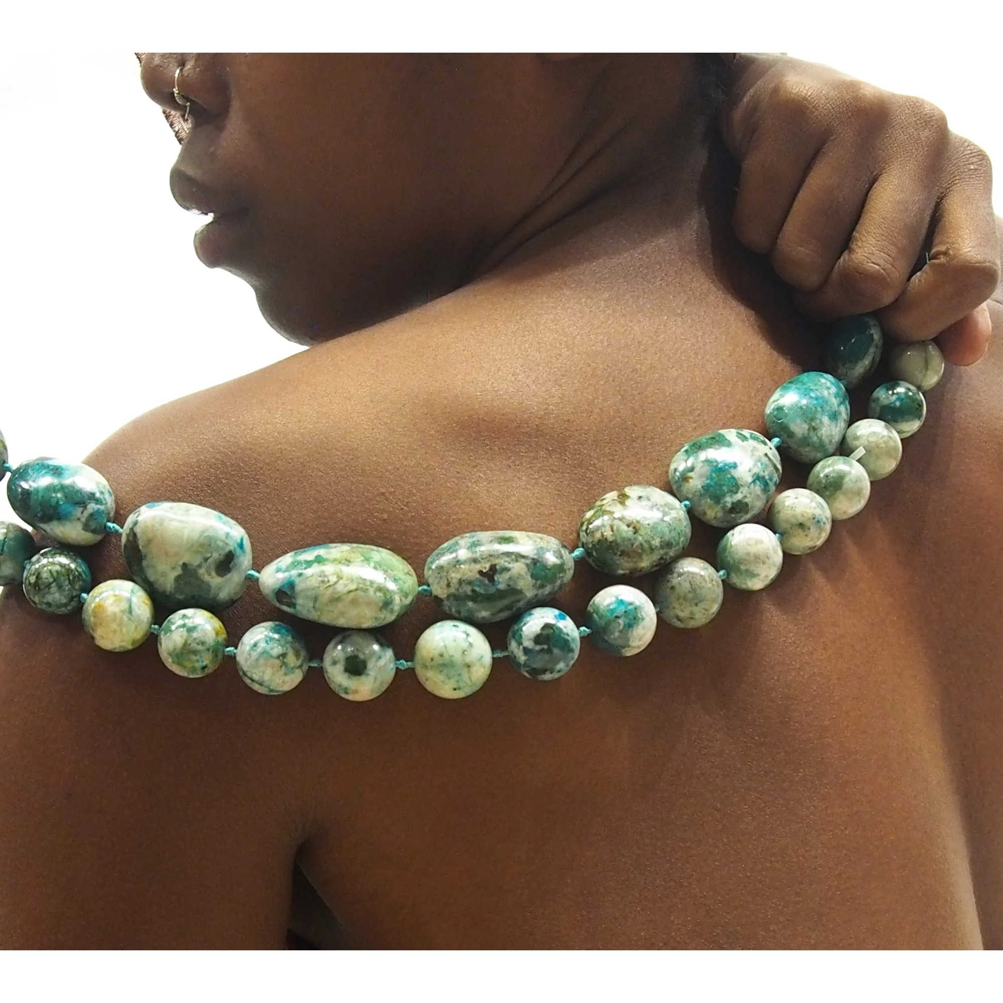Chrysocolla Smooth Fine Round & Graduated Nugget Strand - Image 3
