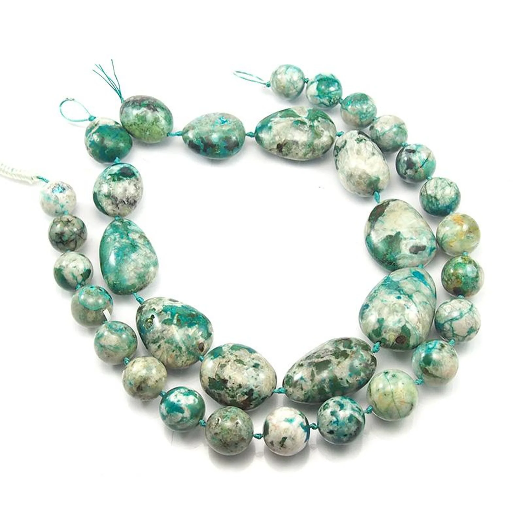 Chrysocolla Smooth Fine Round & Graduated Nugget Strand - Image 4