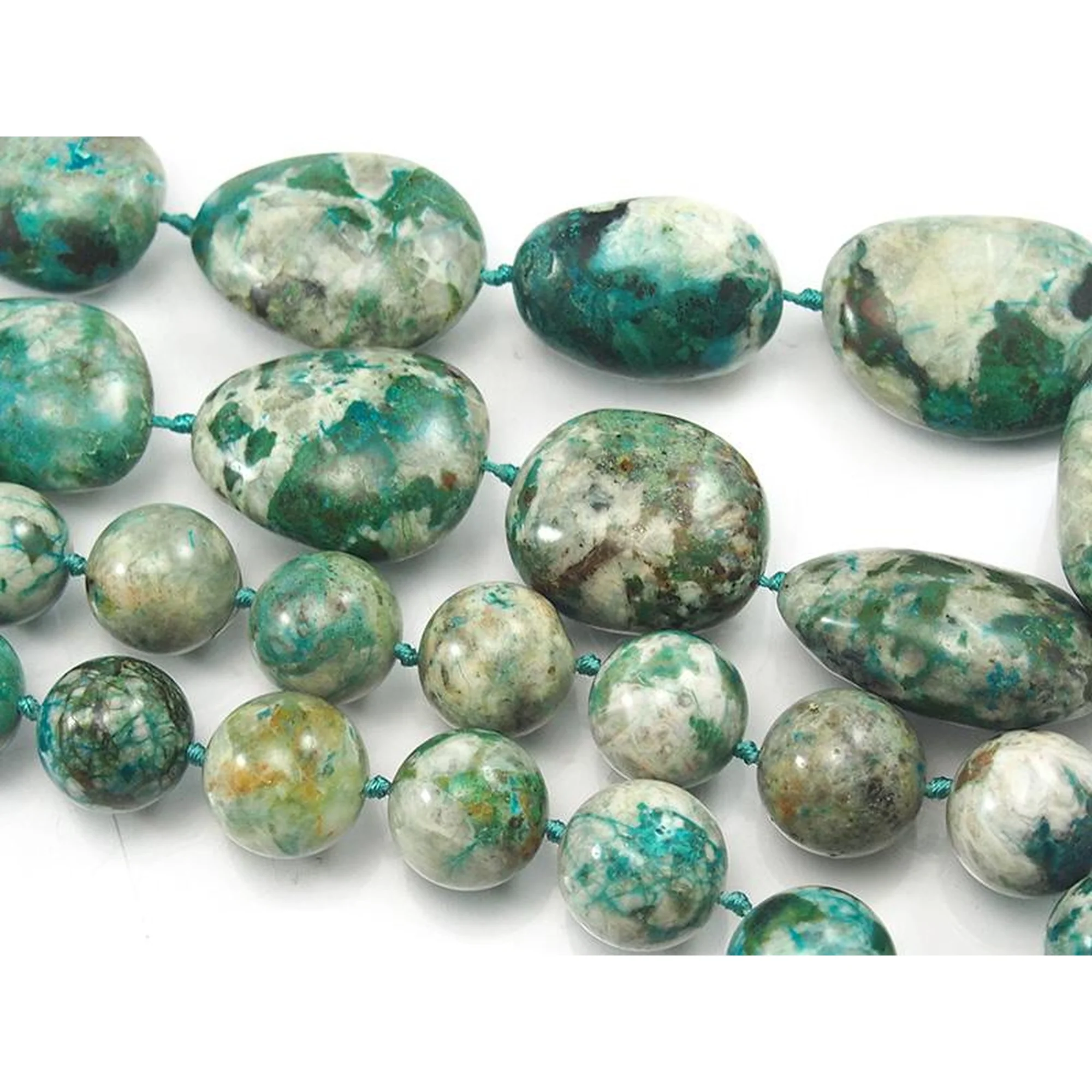 Chrysocolla Smooth Fine Round & Graduated Nugget Strand - Image 5