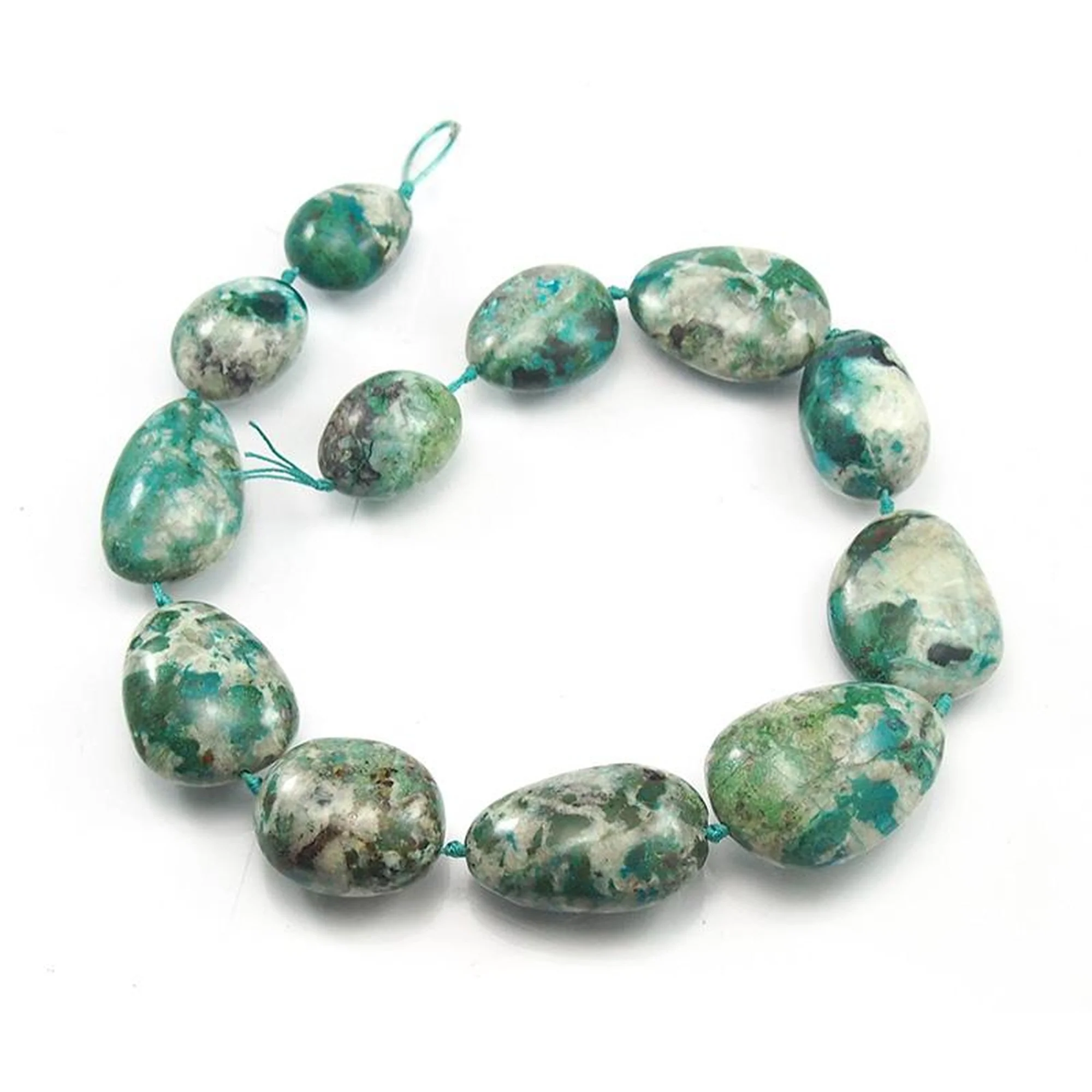 Chrysocolla Smooth Fine Round & Graduated Nugget Strand - Image 6