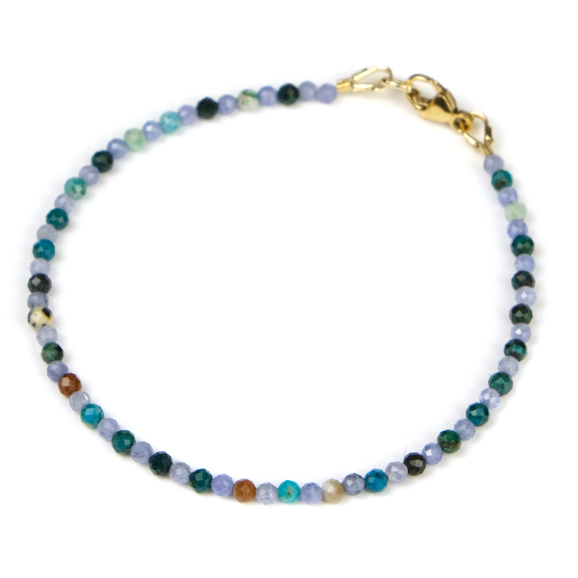 Chrysocolla + Tanzanite 2.5mm Faceted Round Bracelet with Gold Filled Trigger Clasp - Image 2