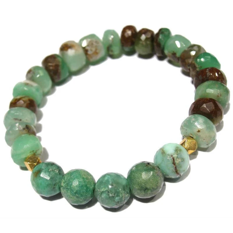 Chrysoprase and Gold Plated Beaded Stretch Bracelet - Image 2