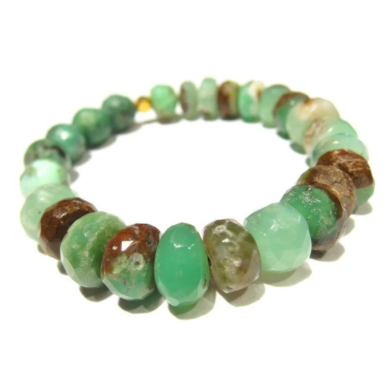 Chrysoprase and Gold Plated Beaded Stretch Bracelet - Image 3