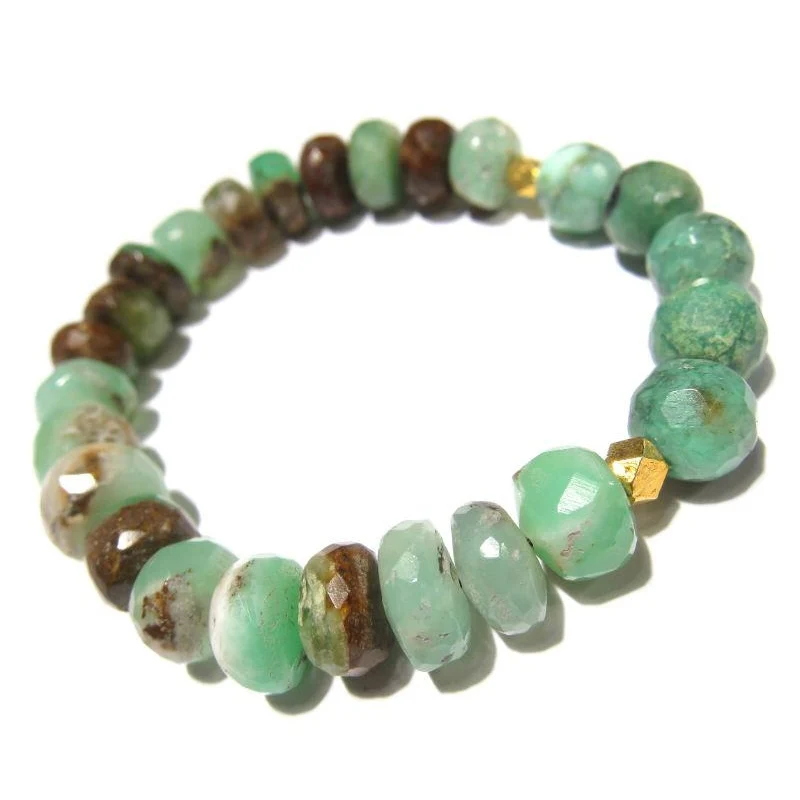 Chrysoprase and Gold Plated Beaded Stretch Bracelet - Image 4