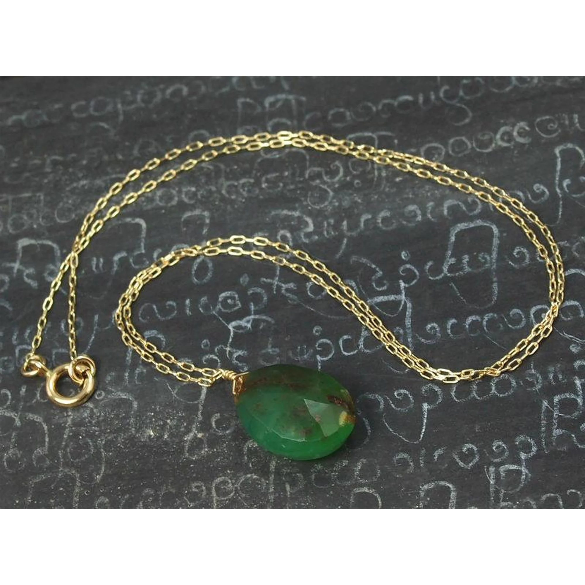 Chrysoprase Necklace On Gold Filled Chain With Gold Filled Spring Clasp - Image 2