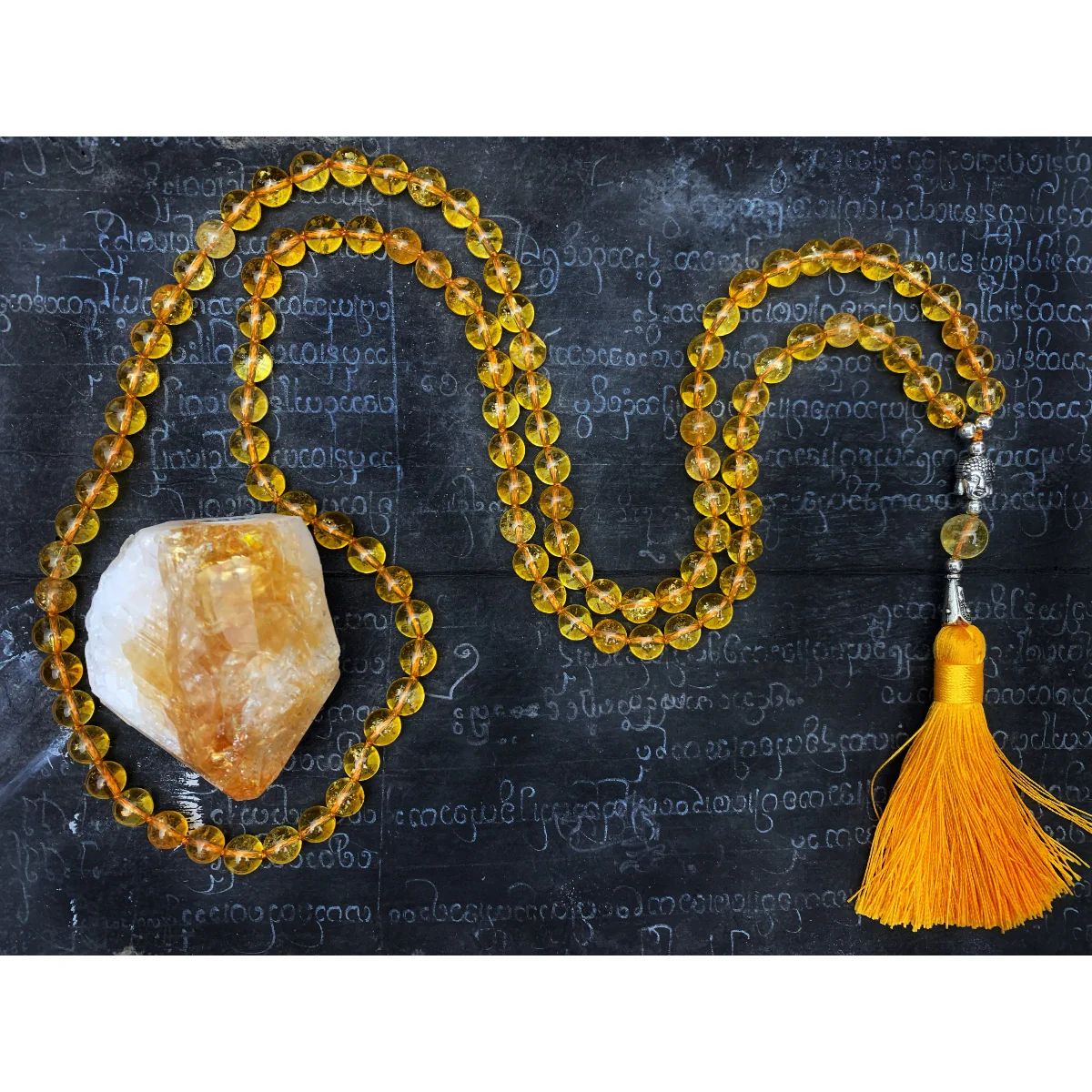 Citrine 8mm Knotted Mala with Buddha Bead and Silk Tassel #109 - Image 3