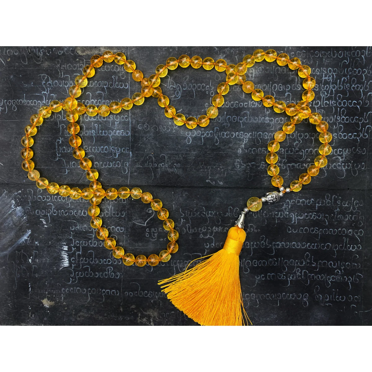 Citrine 8mm Knotted Mala with Buddha Bead and Silk Tassel #109 - Image 4