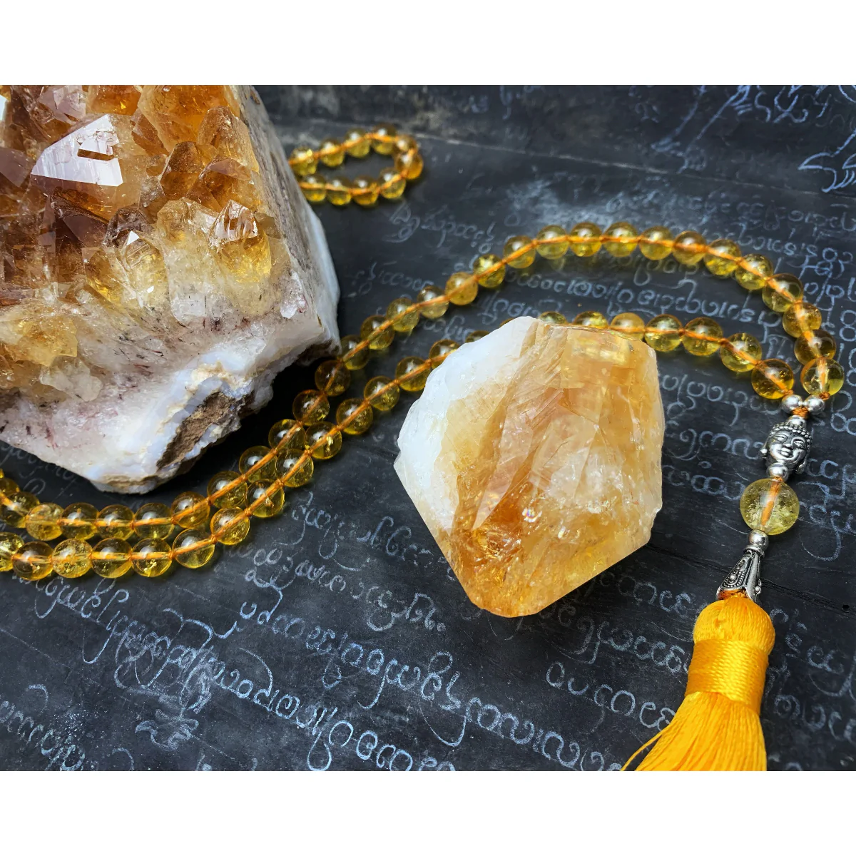 Citrine 8mm Knotted Mala with Buddha Bead and Silk Tassel #109 - Image 5