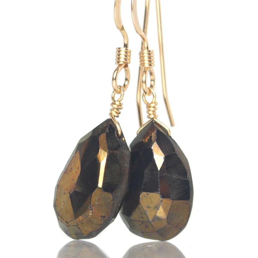 Coated Pyrite Earrings with Gold Filled French Ear Wires - Image 2