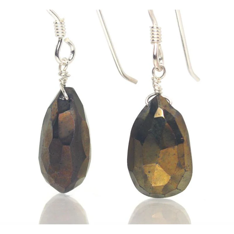 Coated Pyrite Earrings with Sterling Silver French Ear Wires - Image 2