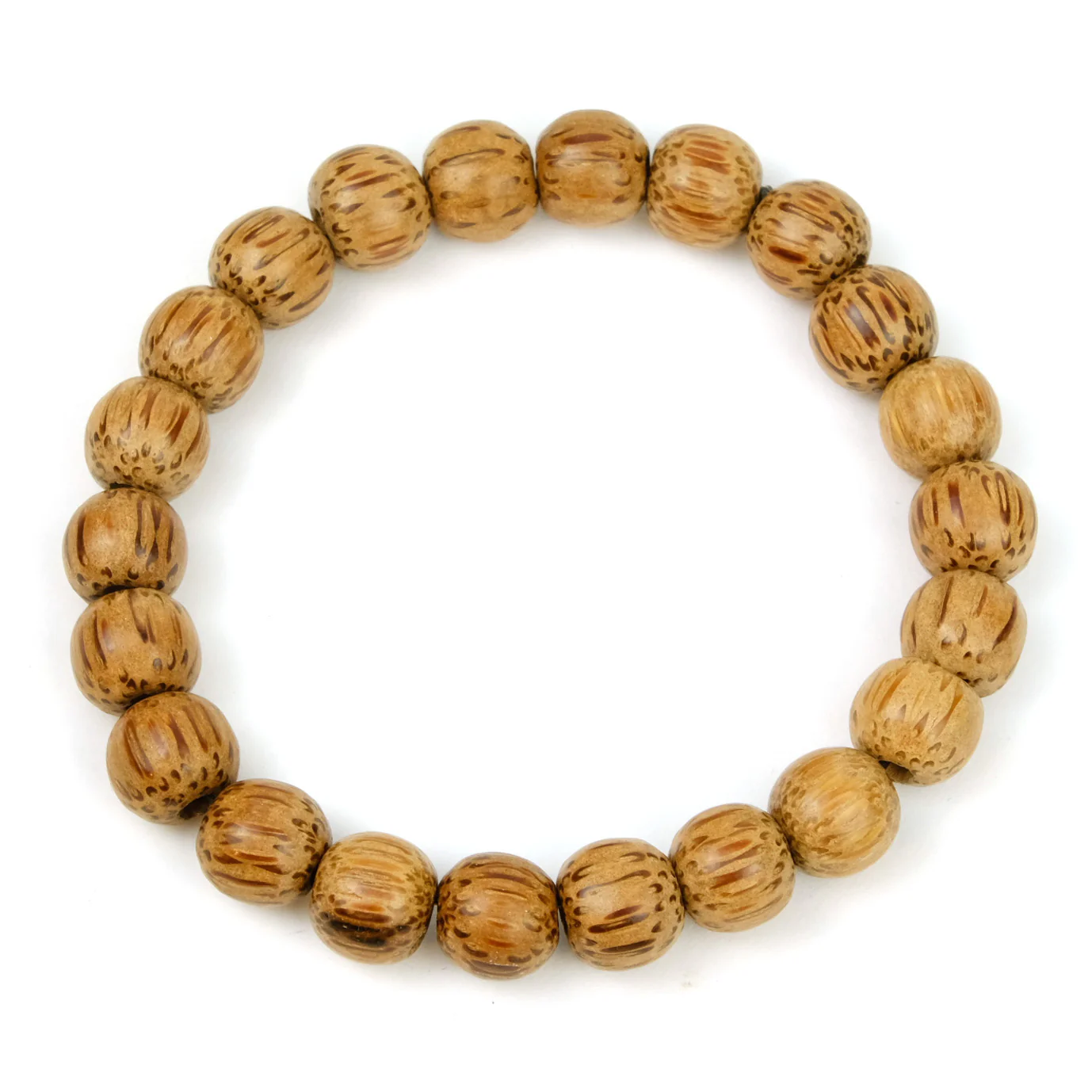 Coconut Wood 10mm Rounded Barrels Stretch Bracelet - Image 3