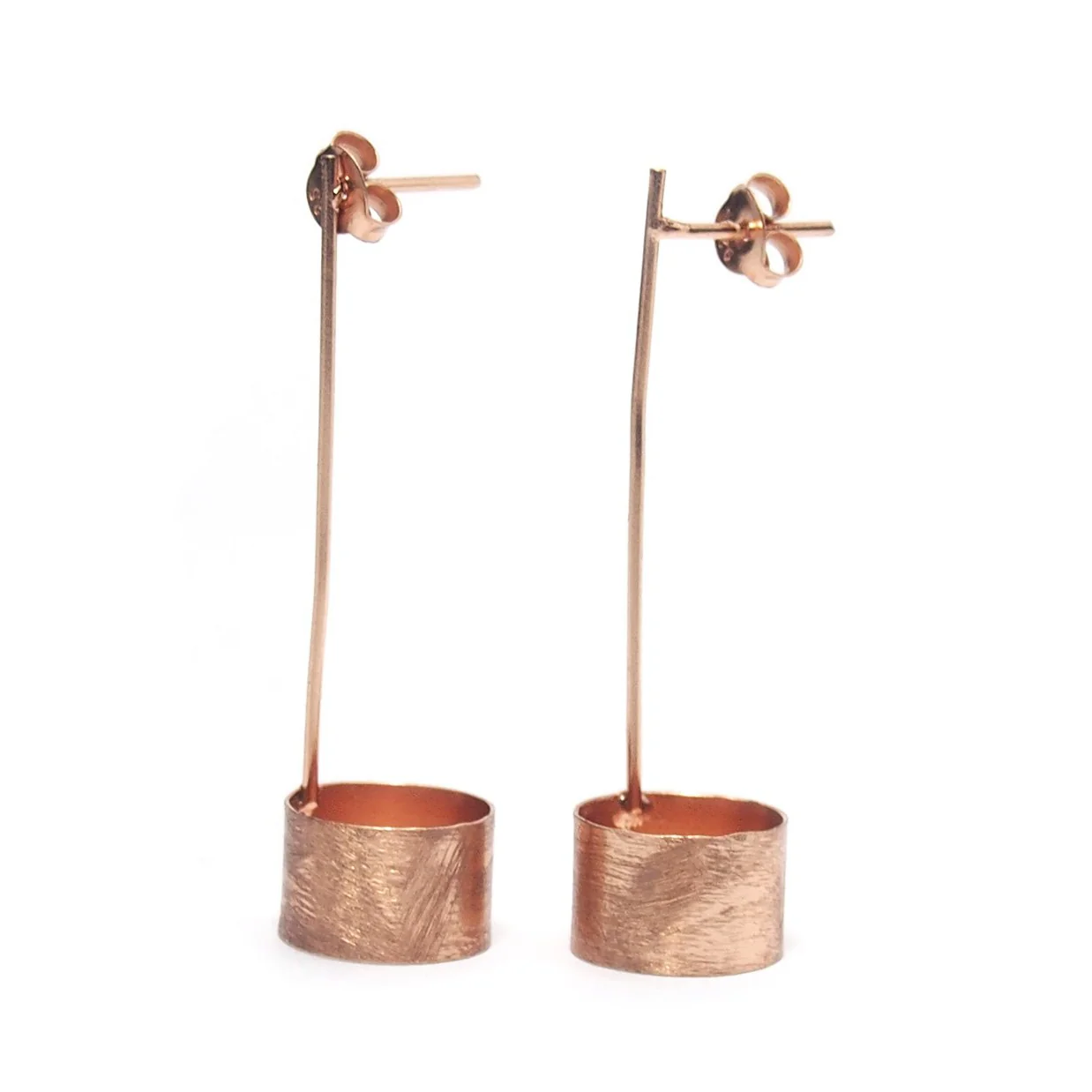 Rose Gold (18K) Brushed Pole/Open Can Earrings - Image 2