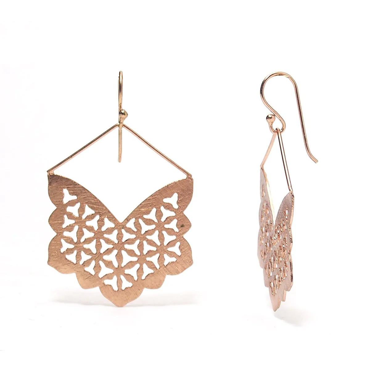 Rose Gold (18K) Brushed Snowflake Cutout Earrings - Image 2