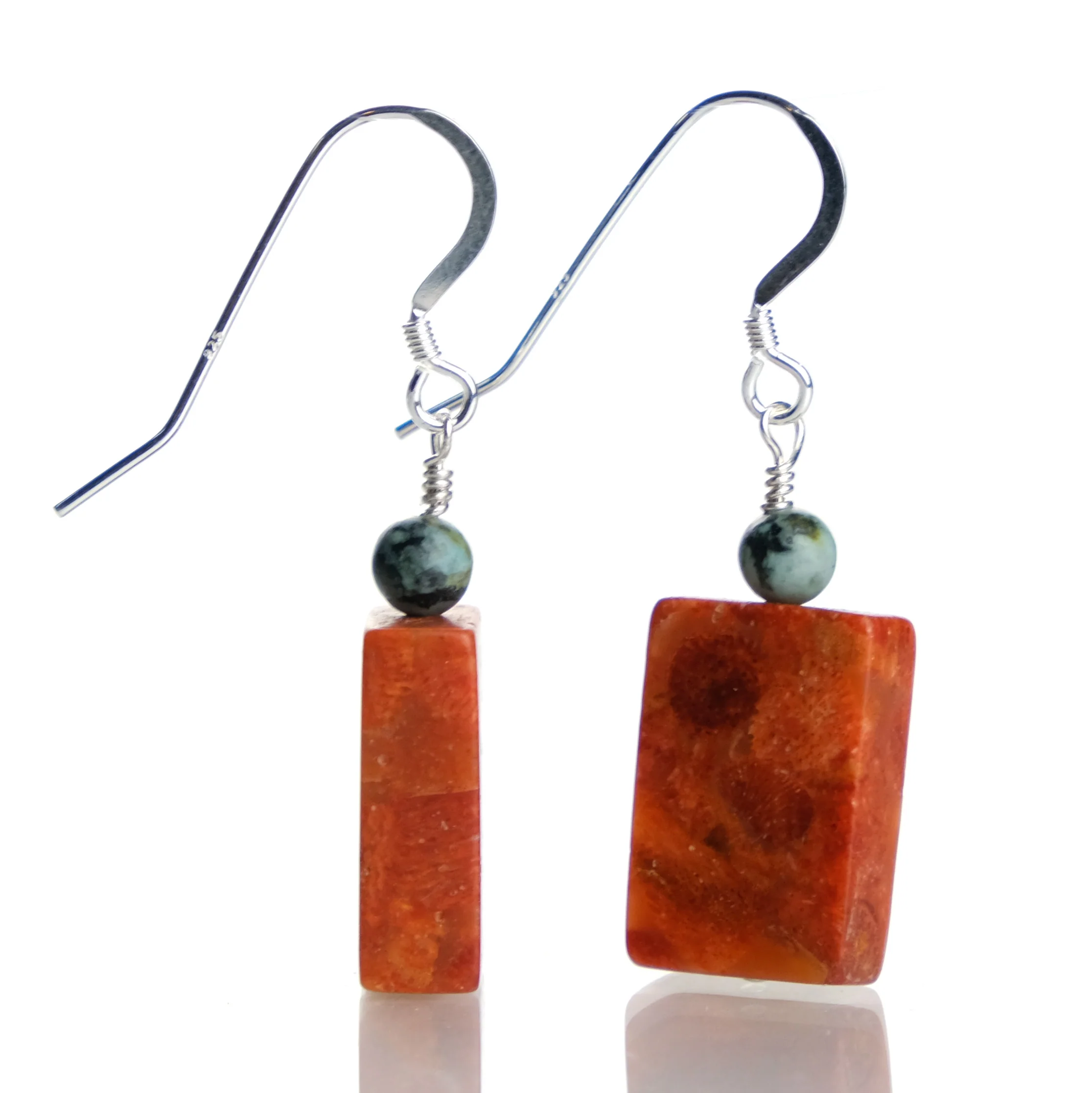 Coral and Turquoise Earrings with Sterling Silver French Ear Wires - Image 2
