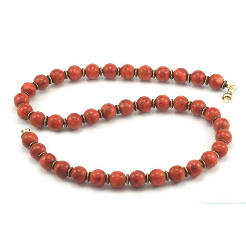 Coral and Brass Necklace with Gold Filled Trigger Clasp - Image 2