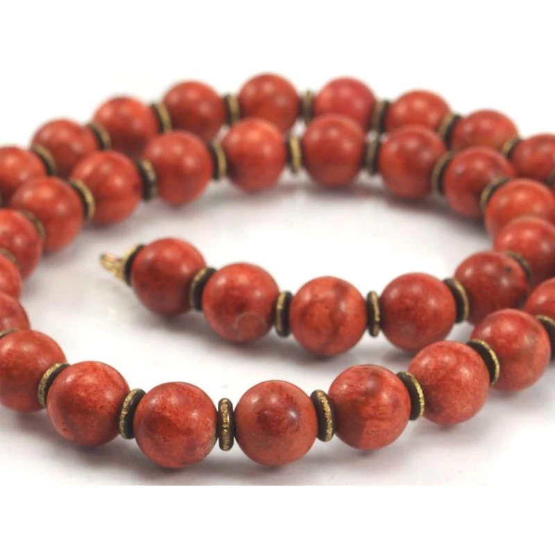 Coral and Brass Necklace with Gold Filled Trigger Clasp - Image 3