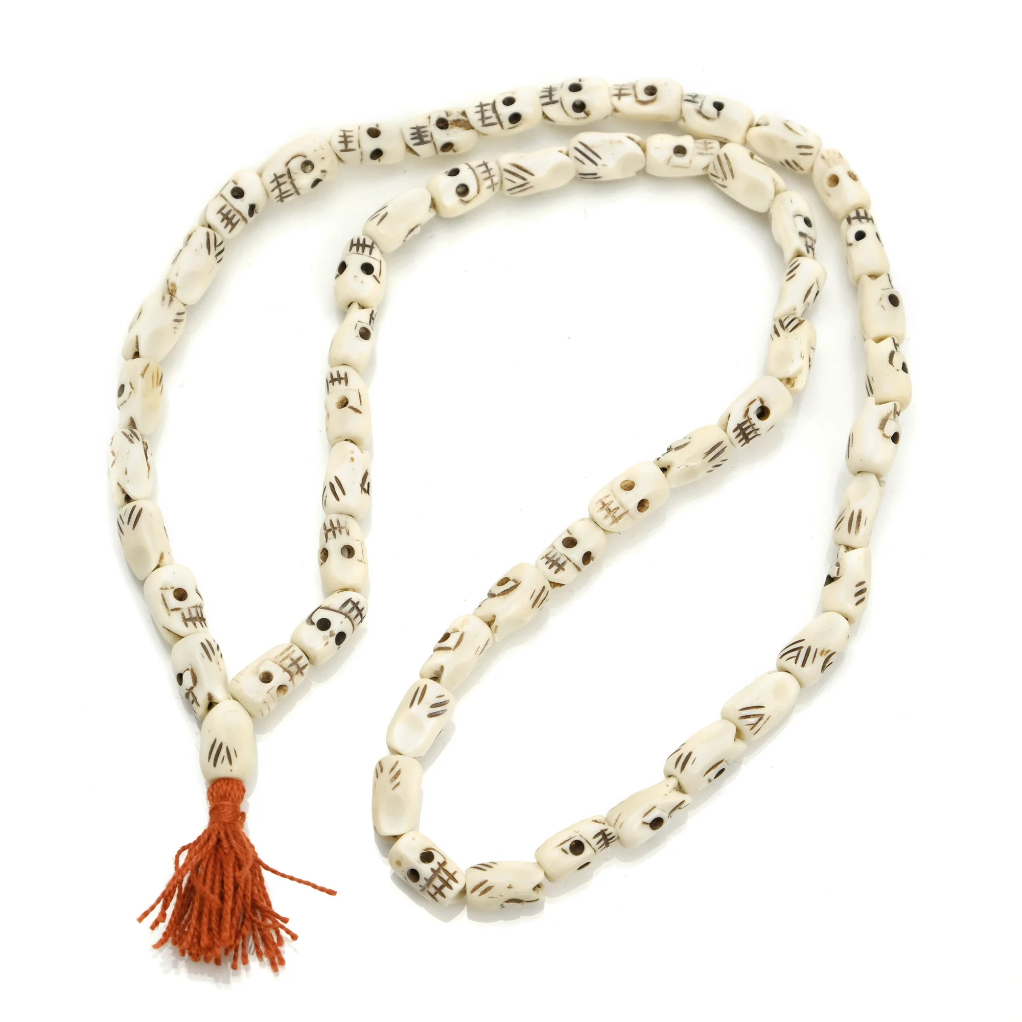 Cow Bone Hand Carved Skull "Tooth Shape" 54 Bead Half Mala - Image 2