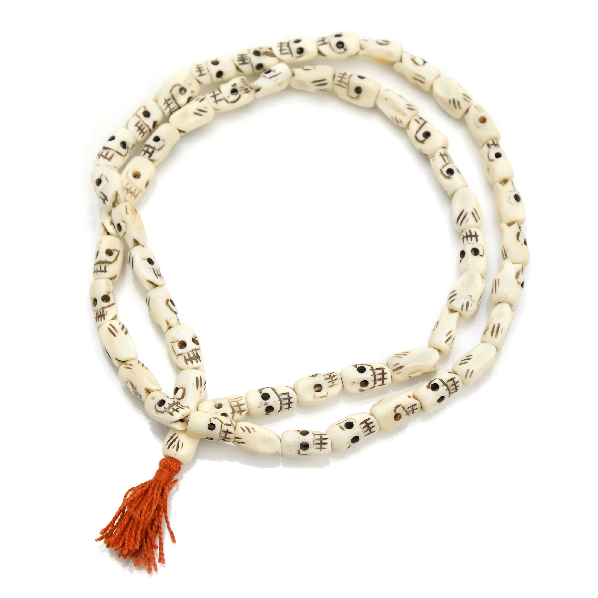 Cow Bone Hand Carved Skull "Tooth Shape" 54 Bead Half Mala - Image 3