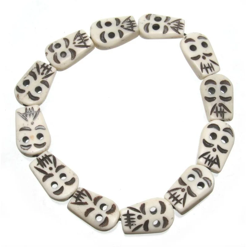 Cow Bone Hand Carved Skull Bead Stretch Bracelet - Image 2