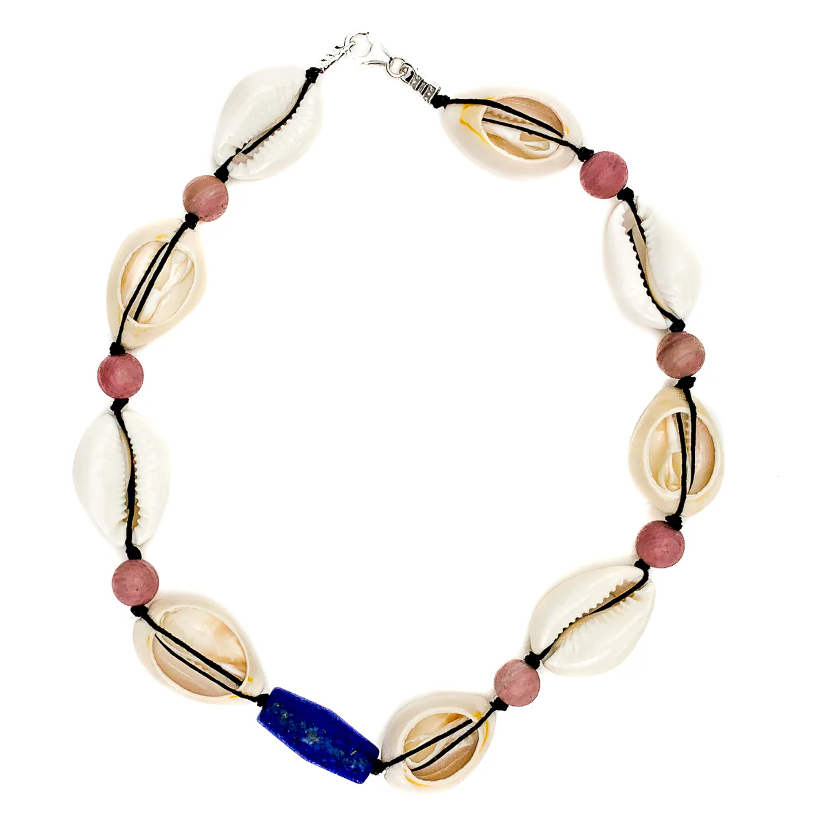 Cowrie Shell, Lapis Lazuli and Thulite Choker Necklace With Sterling Silver Trigger Clasp - Image 2