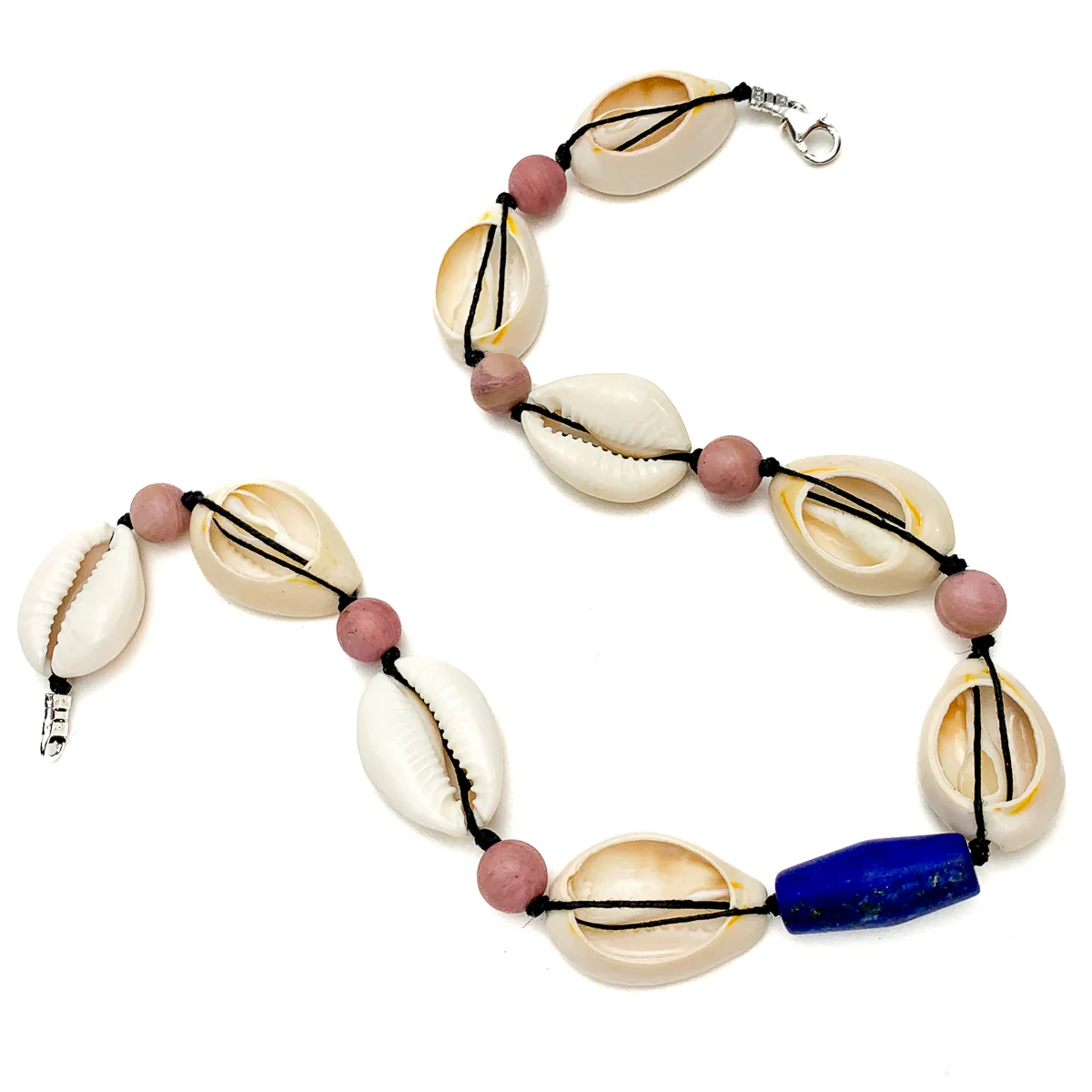 Cowrie Shell, Lapis Lazuli and Thulite Choker Necklace With Sterling Silver Trigger Clasp - Image 4