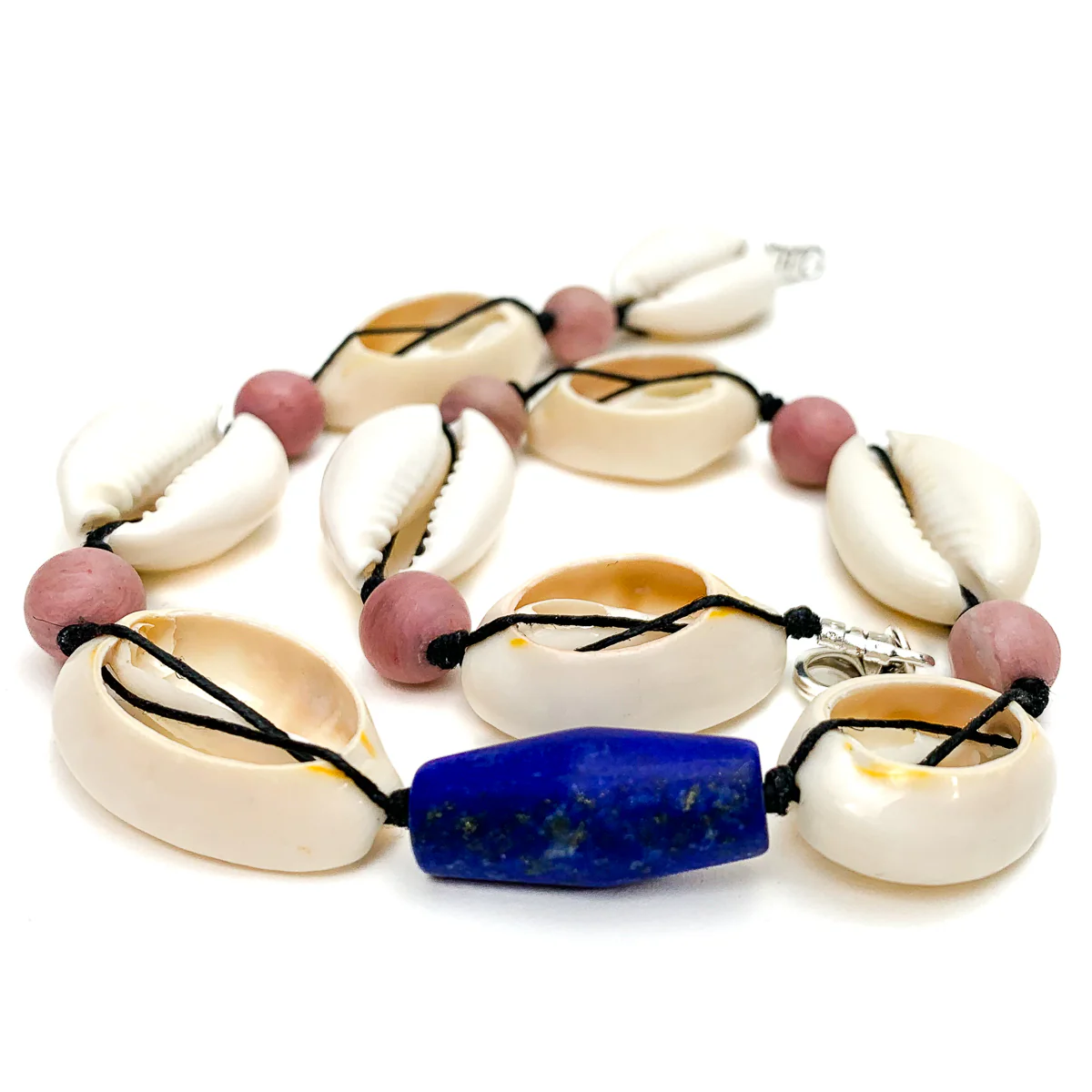 Cowrie Shell, Lapis Lazuli and Thulite Choker Necklace With Sterling Silver Trigger Clasp - Image 7