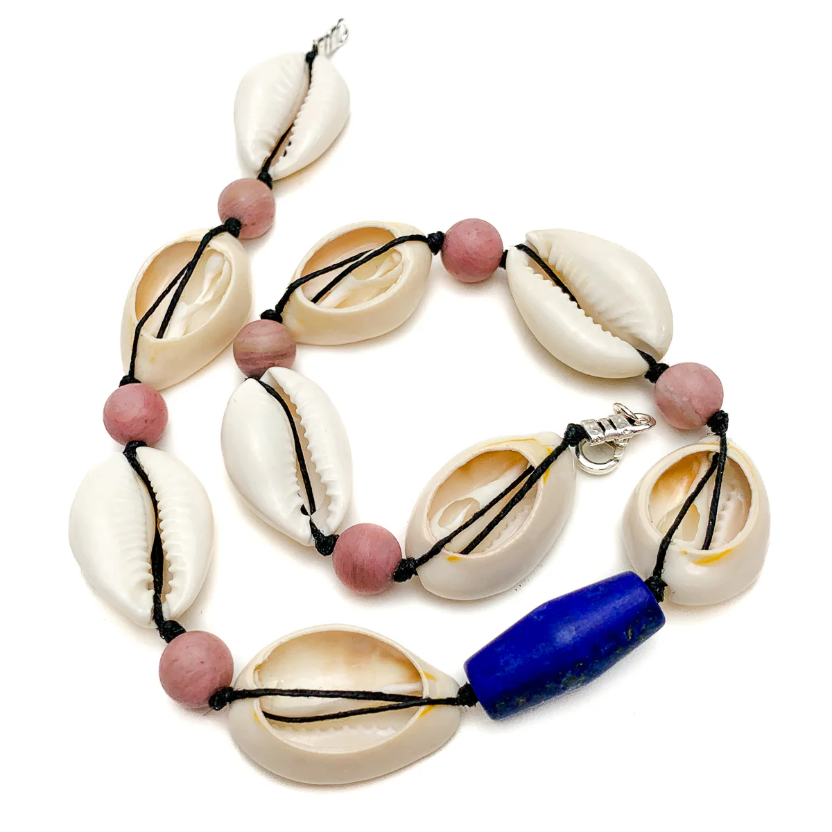 Cowrie Shell, Lapis Lazuli and Thulite Choker Necklace With Sterling Silver Trigger Clasp - Image 8