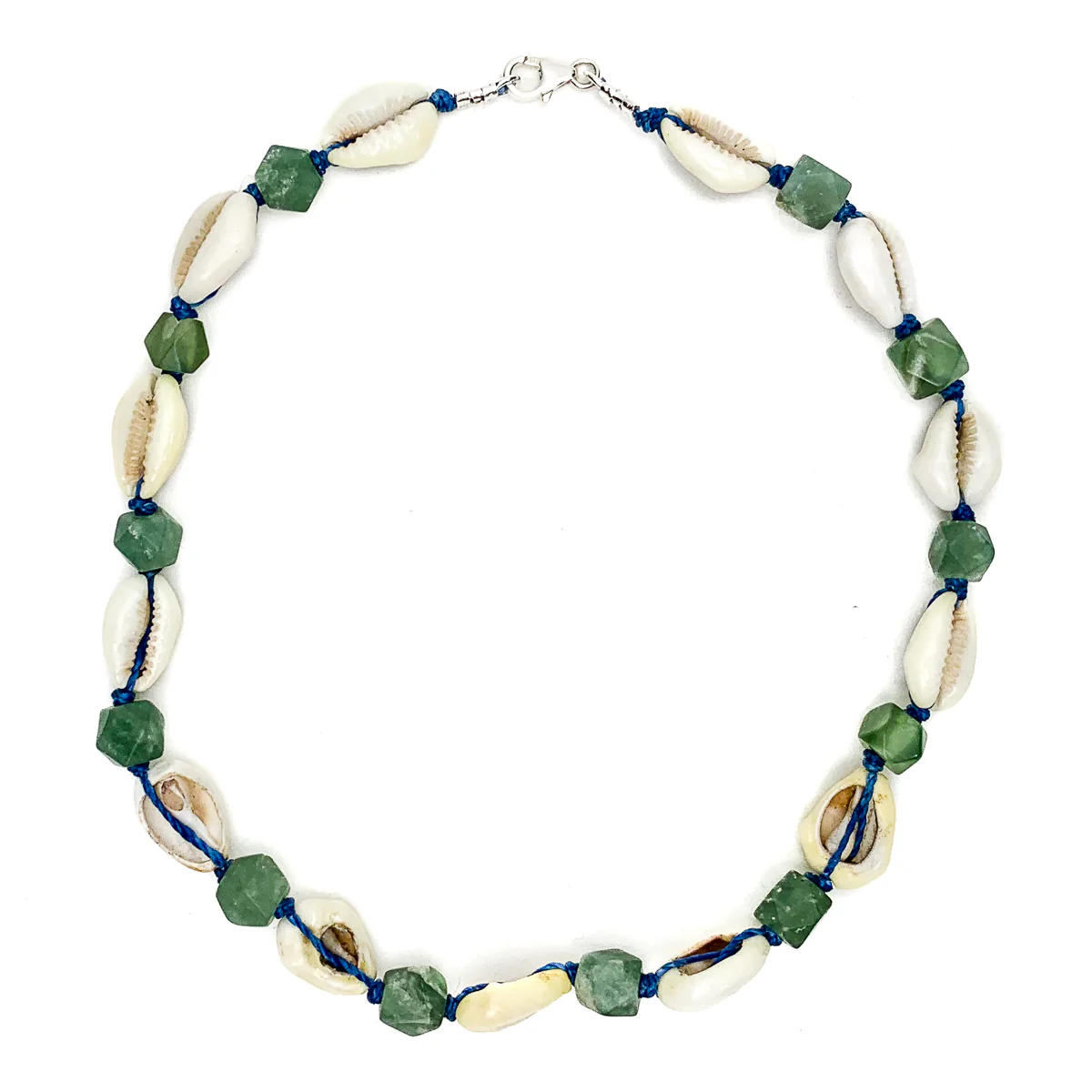 Cowrie Shell With Serpentine Choker Necklace With Sterling Silver Trigger Clasp - Image 2
