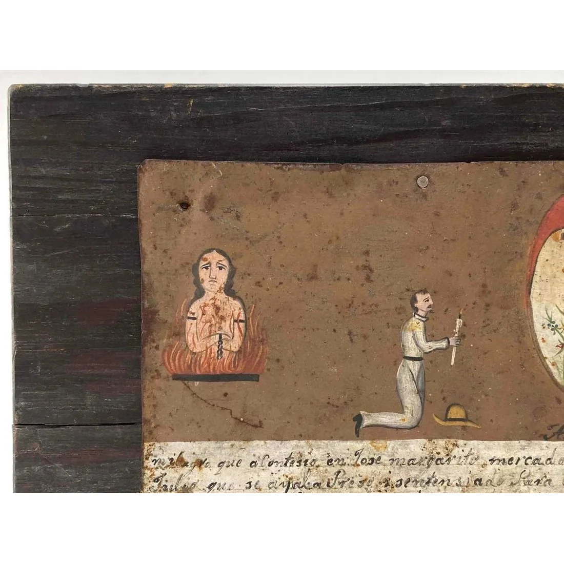 Cristo Negro / Christ of Esquipulas Spanish Colonial Mexican Tin Painted Retablo Ex Voto #1099 - Image 3