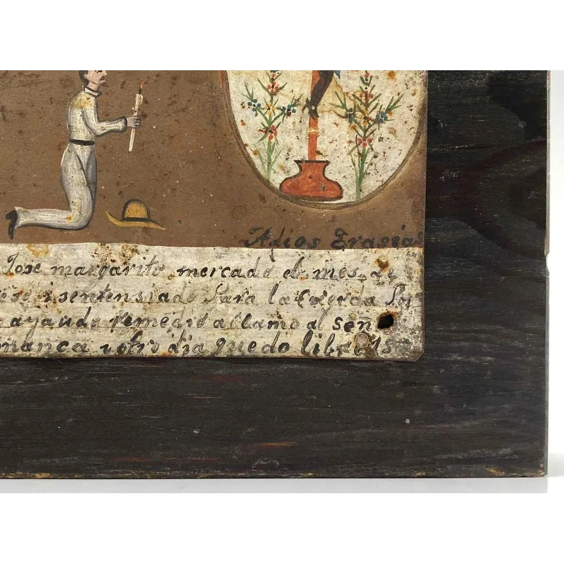Cristo Negro / Christ of Esquipulas Spanish Colonial Mexican Tin Painted Retablo Ex Voto #1099 - Image 5