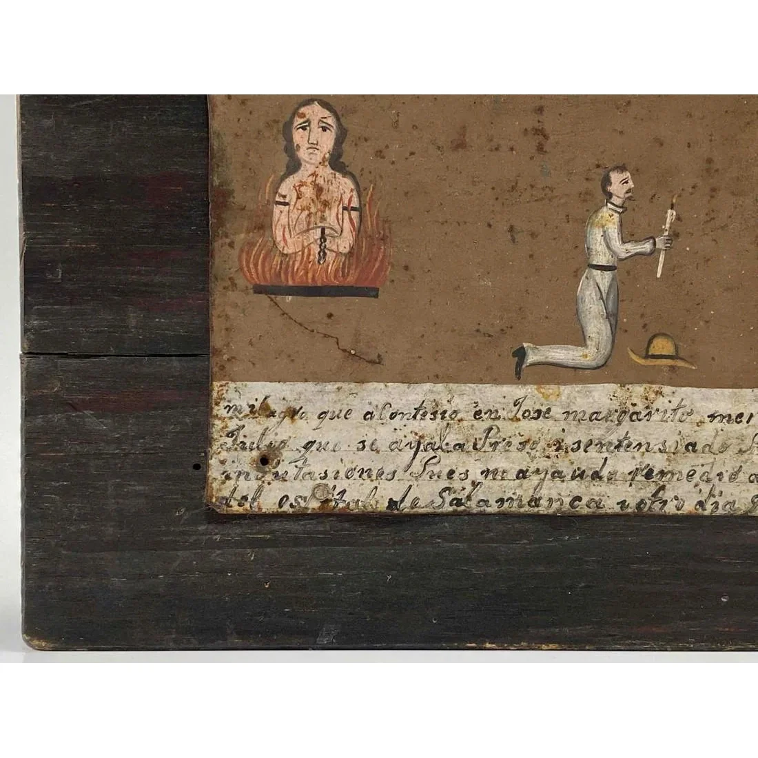 Cristo Negro / Christ of Esquipulas Spanish Colonial Mexican Tin Painted Retablo Ex Voto #1099 - Image 6