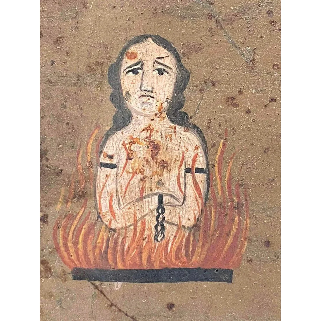 Cristo Negro / Christ of Esquipulas Spanish Colonial Mexican Tin Painted Retablo Ex Voto #1099 - Image 8