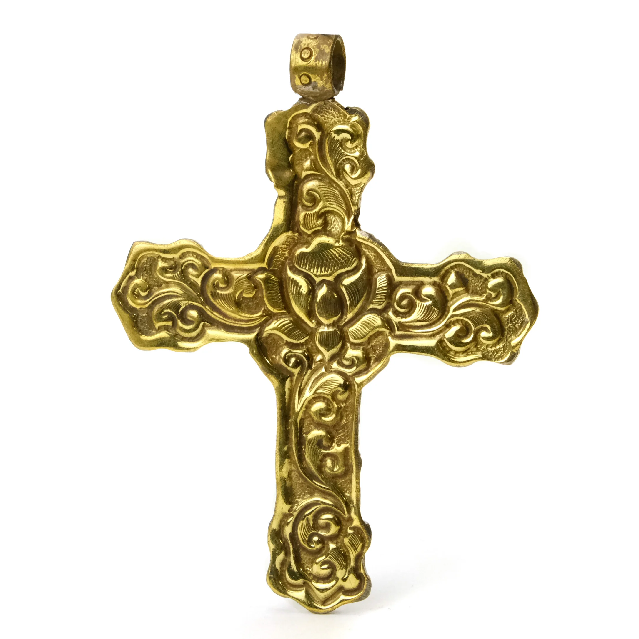 Cross Baroque Style with Lapis Lazuli Cabochon Pendant Gold Brass Large - Image 3