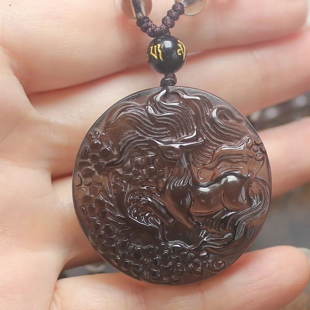 Crystal Gemstone Natural Ice Obsidian Nine Tail Fox Necklace Pendant with Chain - Image 2