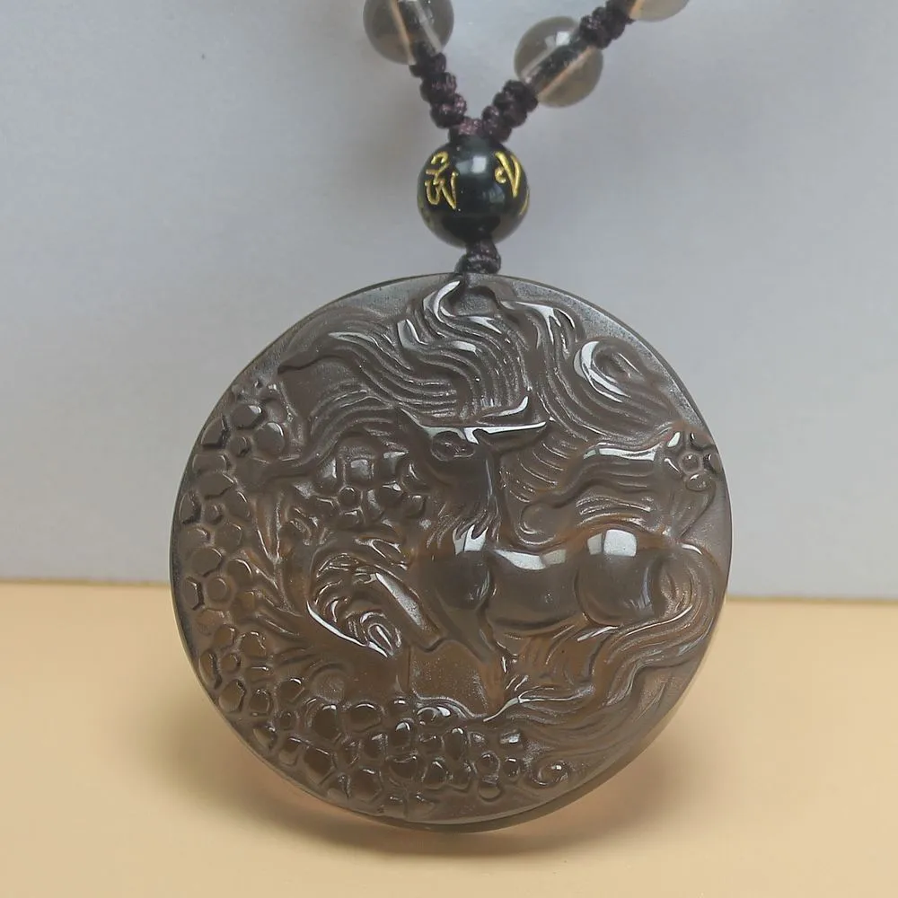 Crystal Gemstone Natural Ice Obsidian Nine Tail Fox Necklace Pendant with Chain - Image 3