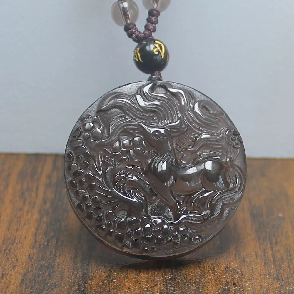 Crystal Gemstone Natural Ice Obsidian Nine Tail Fox Necklace Pendant with Chain - Image 5