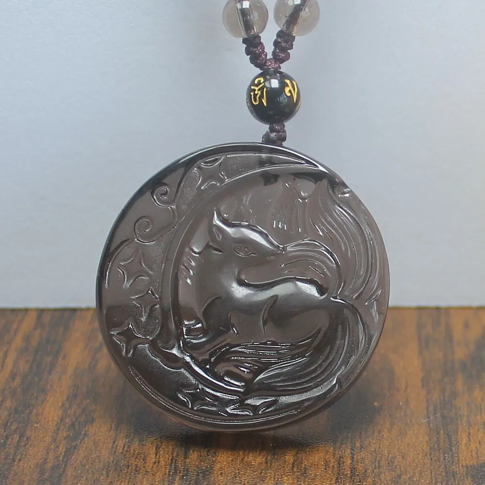 Crystal Gemstone Natural Ice Obsidian Nine Tail Fox Necklace Pendant with Chain - Image 3