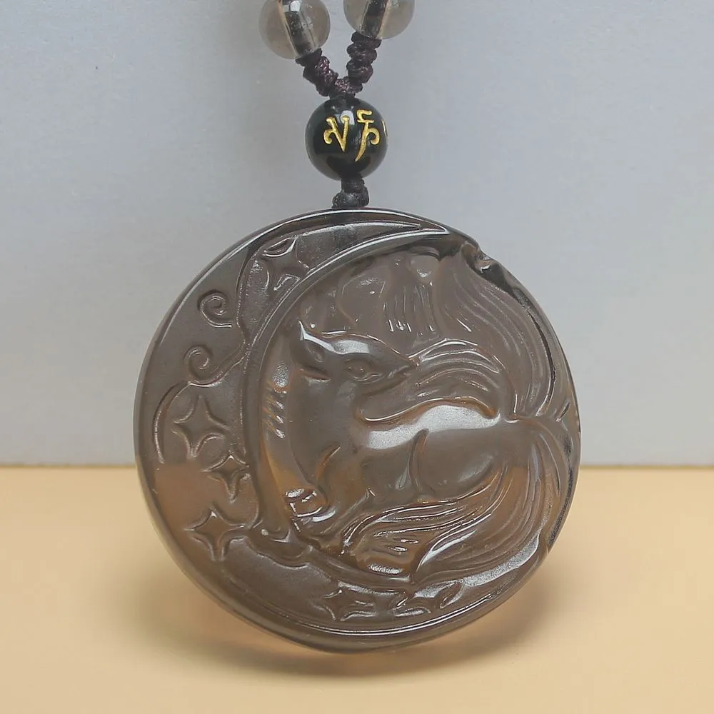 Crystal Gemstone Natural Ice Obsidian Nine Tail Fox Necklace Pendant with Chain - Image 4