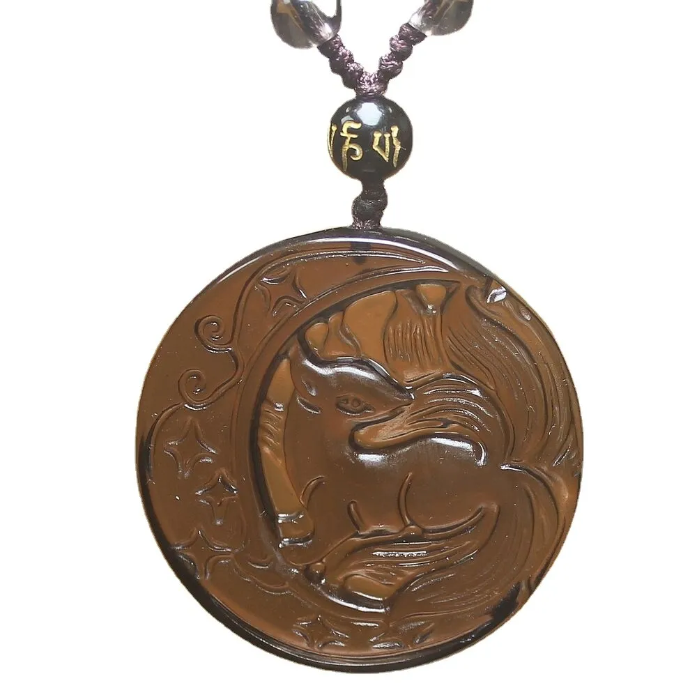 Crystal Gemstone Natural Ice Obsidian Nine Tail Fox Necklace Pendant with Chain - Image 5