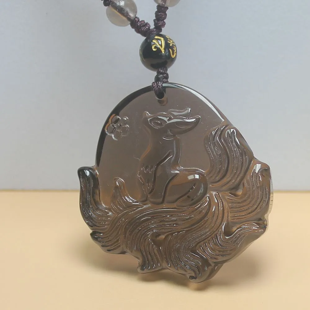 Crystal Gemstone Natural Ice Obsidian Nine Tail Fox Necklace Pendant with Chain - Image 5