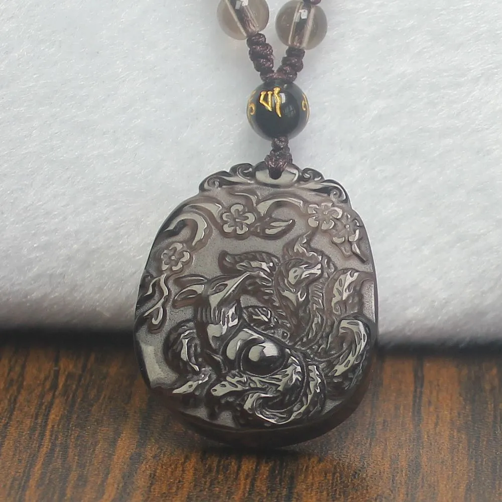 Crystal Gemstone Natural Ice Obsidian Nine Tail Fox Necklace Pendant with Chain - Image 3