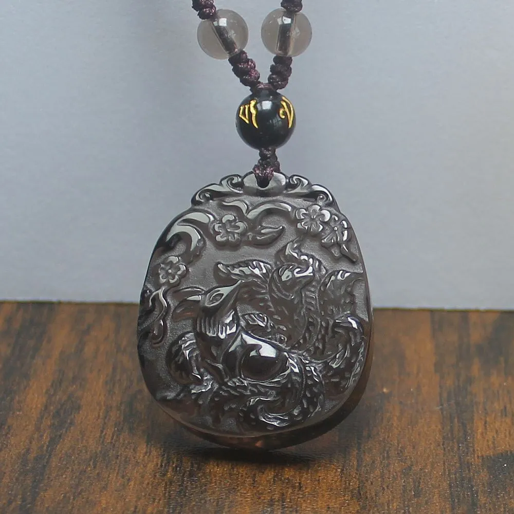Crystal Gemstone Natural Ice Obsidian Nine Tail Fox Necklace Pendant with Chain - Image 4