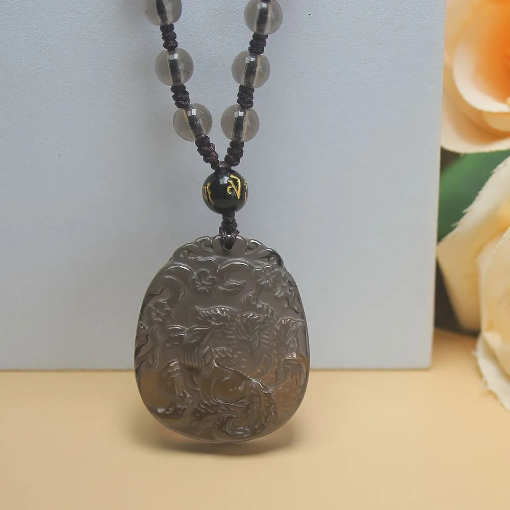 Crystal Gemstone Natural Ice Obsidian Nine Tail Fox Necklace Pendant with Chain - Image 5