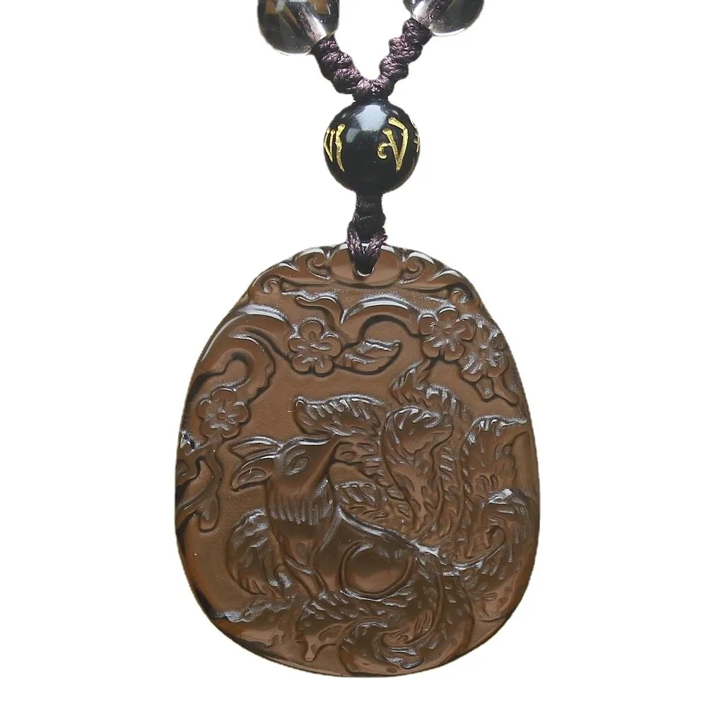 Crystal Gemstone Natural Ice Obsidian Nine Tail Fox Necklace Pendant with Chain - Image 6