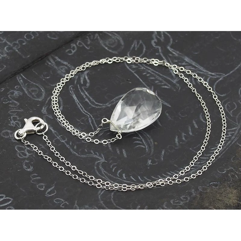 Crystal Quartz Necklace on Sterling Silver Chain with Sterling Silver Trigger Clasp - Image 2