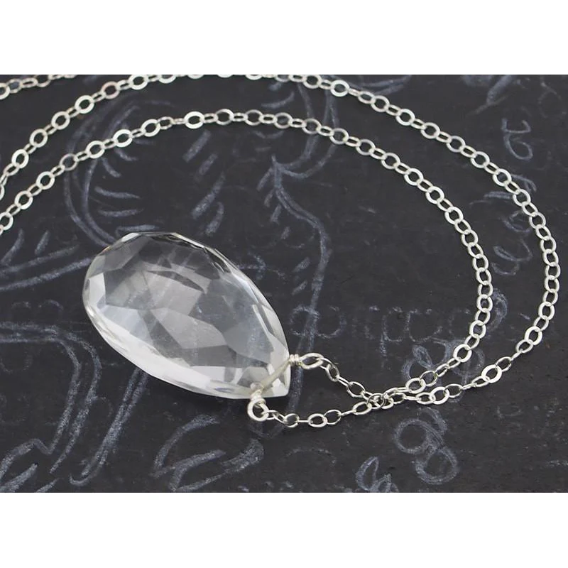 Crystal Quartz Necklace on Sterling Silver Chain with Sterling Silver Trigger Clasp - Image 3